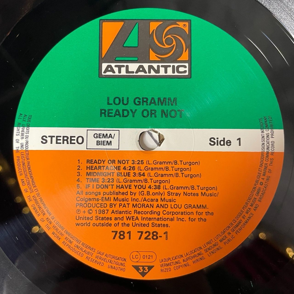 Винтажная виниловая пластинка LP Lou Gramm Ready Or Not (Germany 1987)
