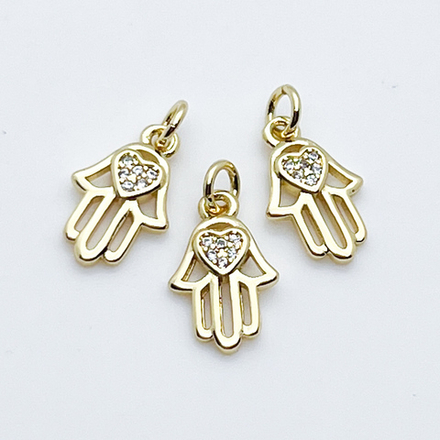 Подвеска Хамса, цвет золото, фианиты, размер 14*9 мм, цена за 1 шт