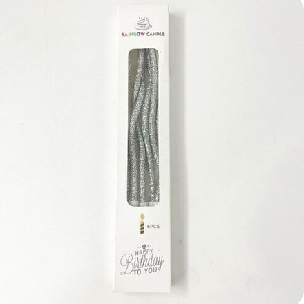 Свечи для торта с держателями Волна серебро с блестками 15 см (6 шт/уп.)