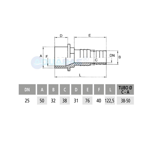 Штуцерное соединение ПВХ 32-38-50 мм удлиненное Aquaram (7135050)