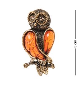 AM-2036 Брошь «Сова Ночь» (латунь, янтарь)
