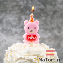 Свеча для торты «Мишка с сердцем» (розовый, 10 см)