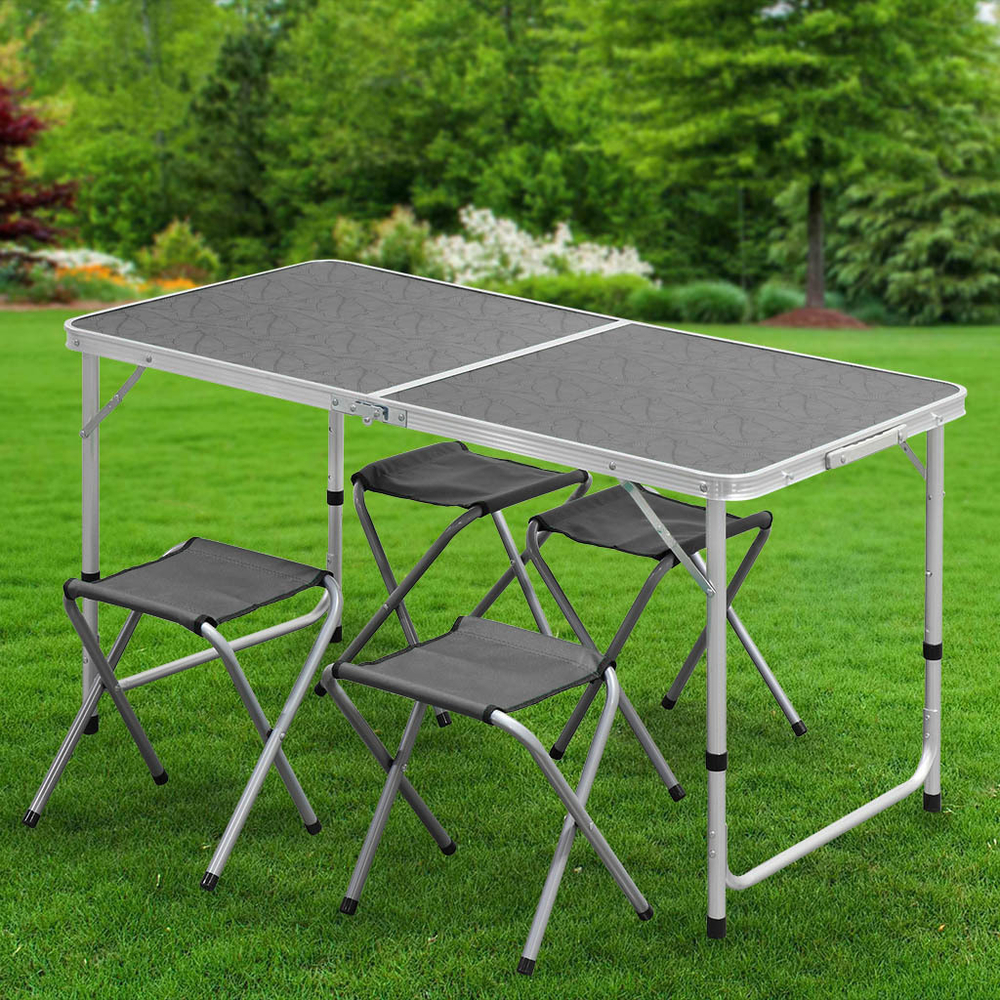 Стол складной металл, прямоугольный, 120х60х68.5 см, столешница МДФ, темн-сер,  4 стула