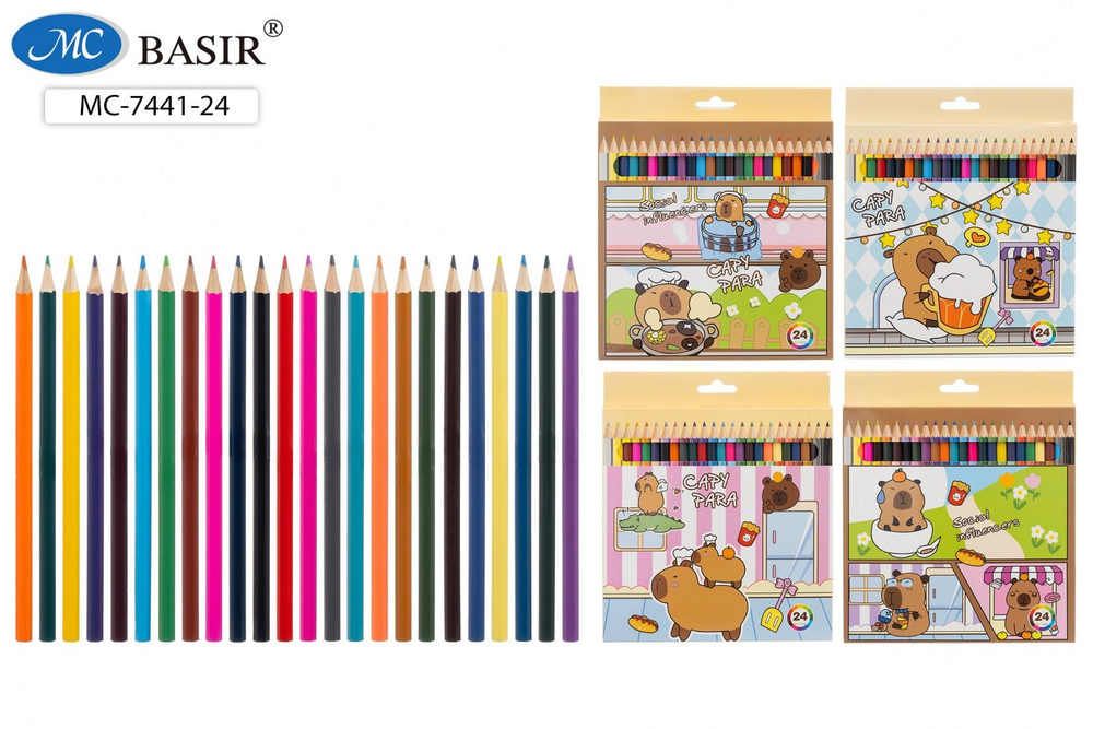 Карандаши 24цв. "Капибара" дерево, шестигр. коробка ассорти (BASIR)