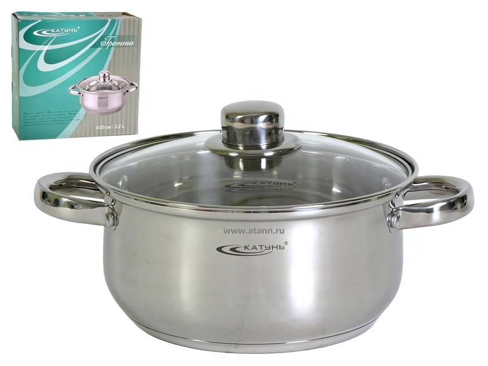 Кастрюля 2,2л нерж Гретта со стеклянной крышкой