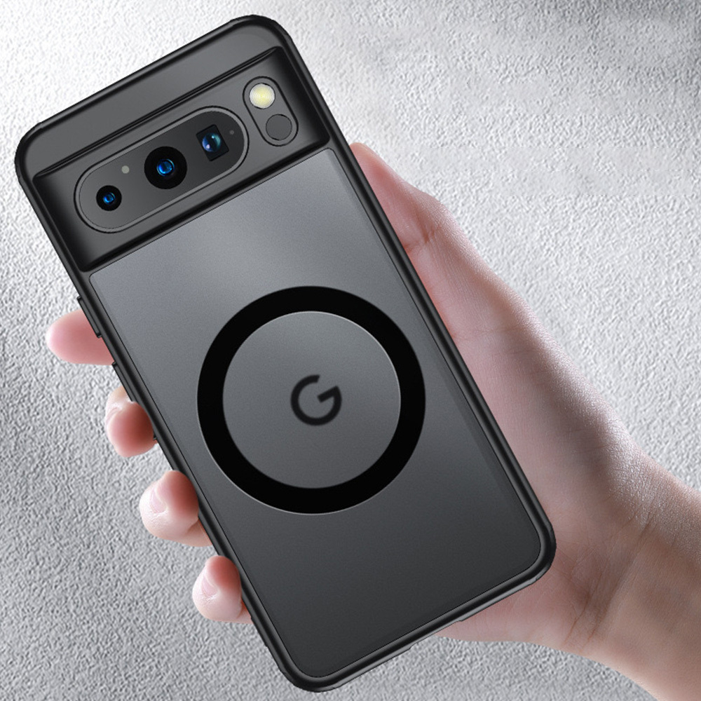 Чехол с Magsafe для Google Pixel 8 Pro прозрачный матовый с черным бортом WLONS