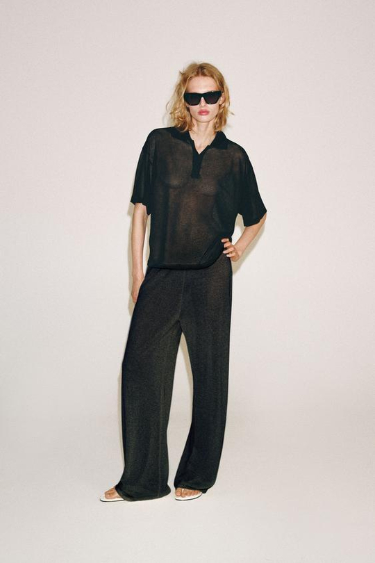 ZARA БРЮКИ ПРЯМОГО КРОЯ, ЧЕРНЫЙ