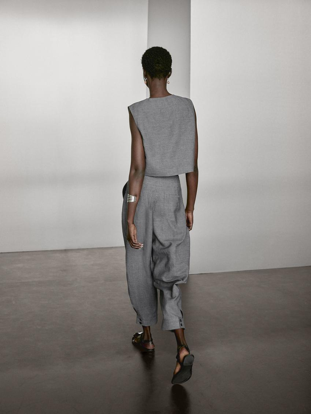 Massimo Dutti Короткий жилет из смесового льна, антрацитово-серый