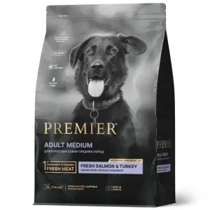 Уценка! Повр.Упак/Сухой корм Premier Dog Salmon&Turkey Adult Medium для собак средних пород из свежего филе лосося с индейкойPR Adult Salmon Med 10