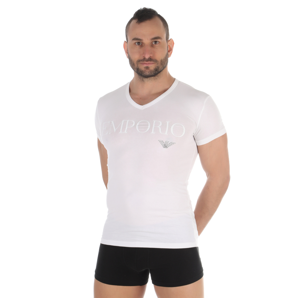 Мужская футболка с v-вырезом белая Emporio Armani 110810_CC716 00010