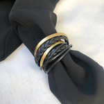 Браслет многослойный кожа черно-золотой