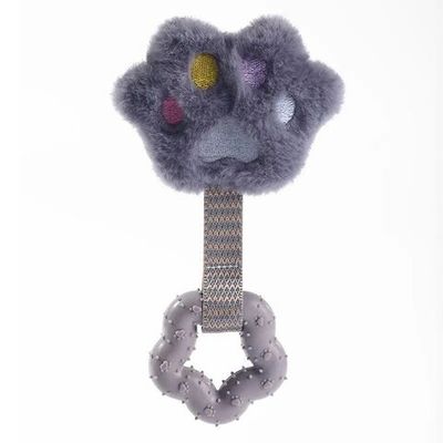 Игрушка для собак "Чистый котик" текстильная лапа с резиновым кольцом серая PL2303010