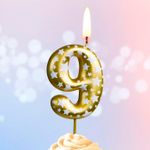 Свеча Цифра, 9 Звездочки, Золото, 4,3 см, 1 шт.