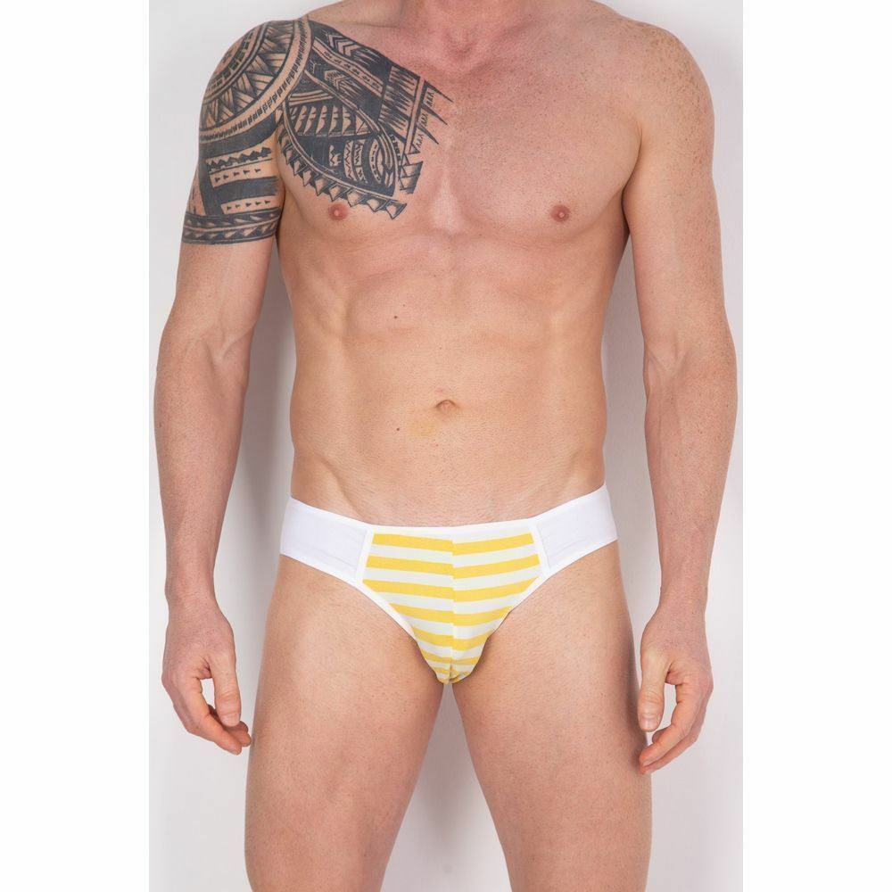 Мужские трусы слипы белые с желто-белой вставкой Cosmos Colors FM40_WY