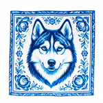 Шейный платок «Хаски (гжель)», 70×70 см