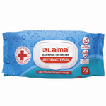 Салфетки влажные 72 шт. АНТИБАКТЕРИАЛЬНЫЕ с пластиковым клапаном LAIMA "Antibacterial" (8 штук в упаковке)