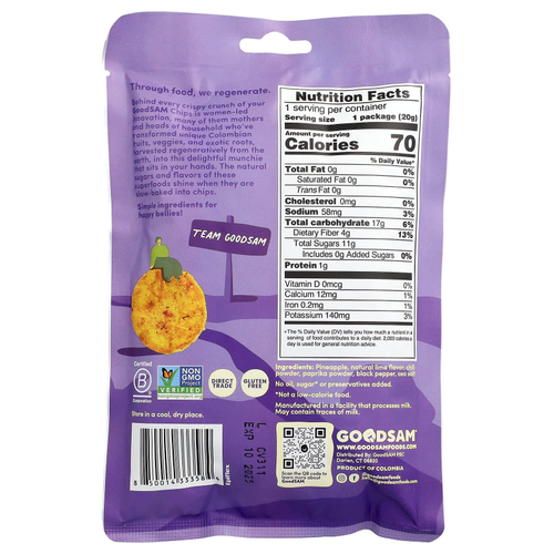 GoodSam PBC, Sweet Farms™, хрустящие чипсы, ананас, чили и лайм, 20 г (0,7 унции)