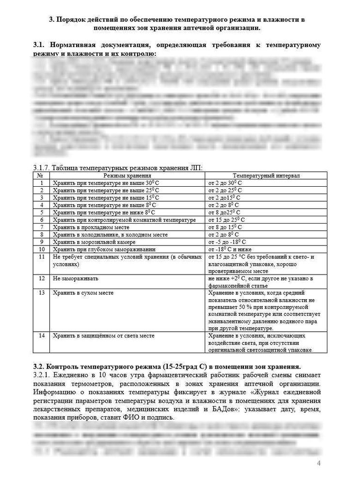СОП «Порядок организации работ по обеспечению температурного режима и влажности в помещениях зон хранения» в аптеке