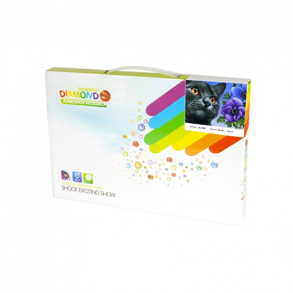 Алмазная мозаика Alingar, на подрамнике, с полным заполнением, (матов.), 40х50 см, 19 цветов, "Кот и цветы"