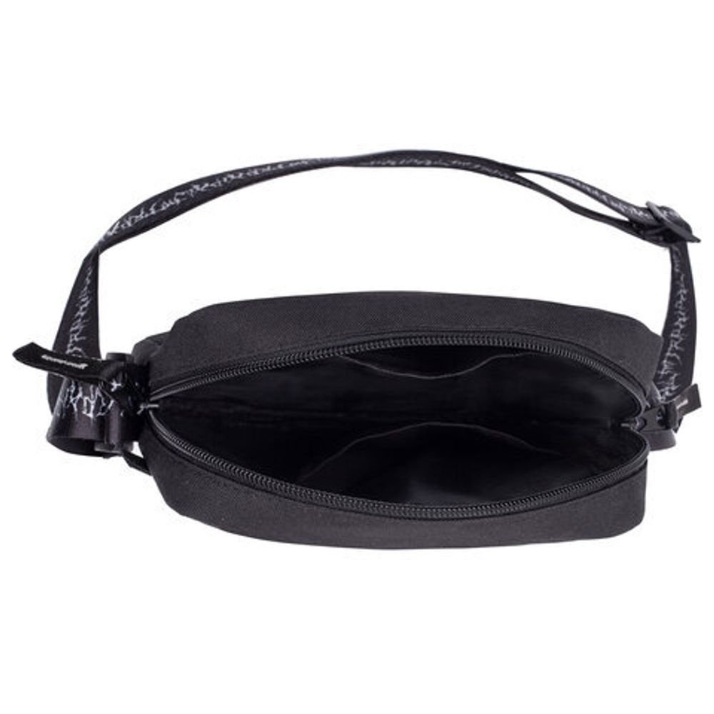 Сумка на плечо BRAUBERG COMPACT с карманом, черная с принтом, 23х17х5 см, 271686