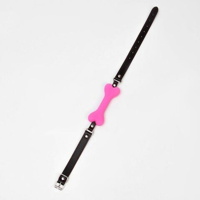 Розовый кляп-косточка с черными ремешками (Цвет: розовый с черным)