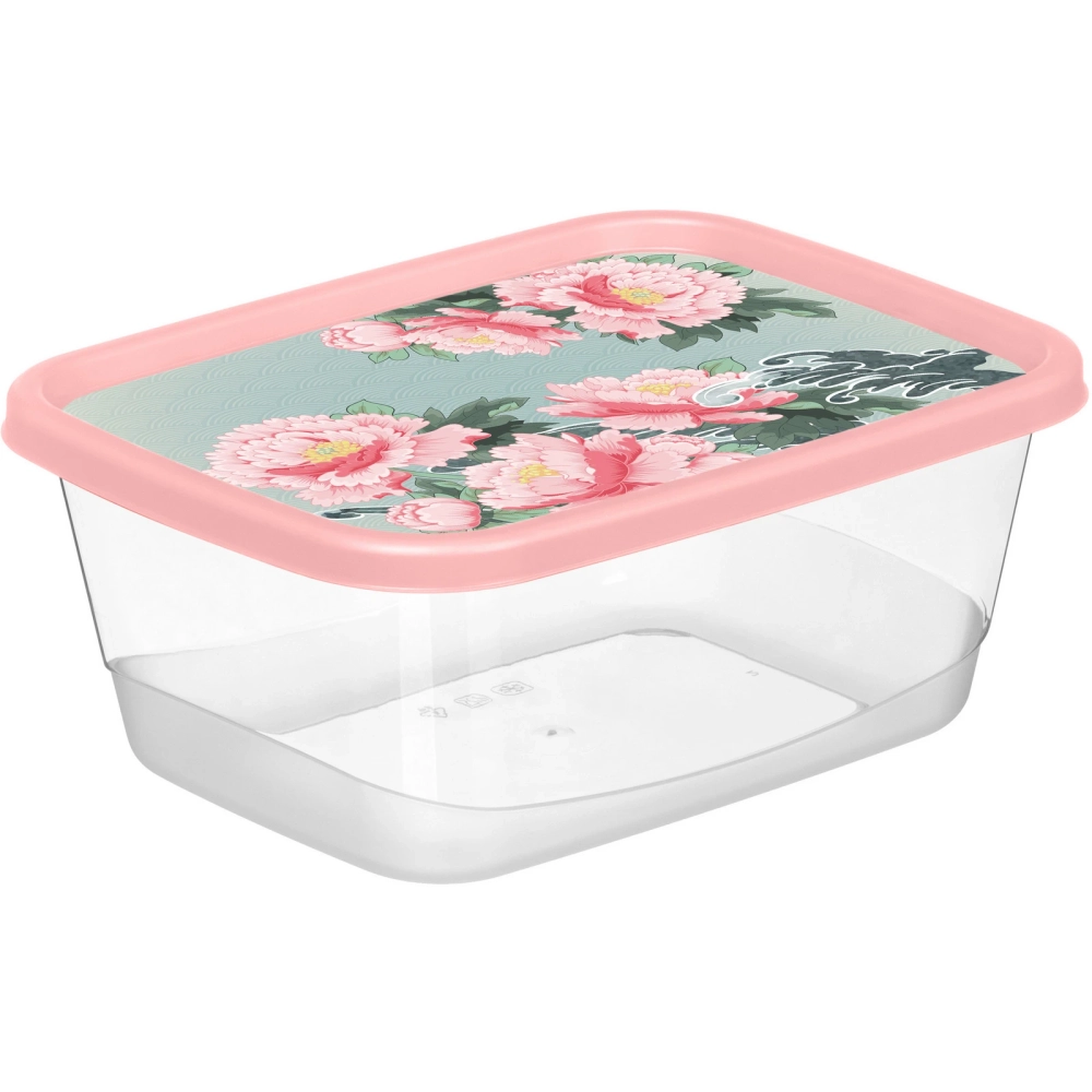 Контейнер для продуктов прямоугольный 1,5л с декором «Сад пионов» (розовый) 223151708/04