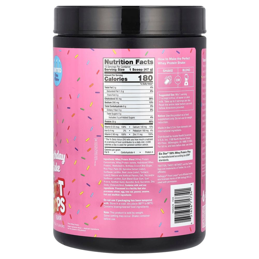 SIXSTAR, 100% Whey Protein Plus, праздничный торт Kellogg's Froot Loops, 705 г (1,55 фунта)
