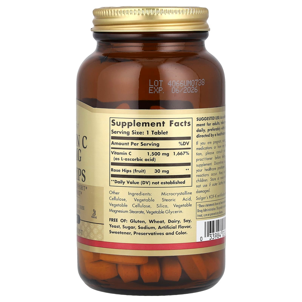 Solgar, витамин C с плодами шиповника, 1500 мг, 90 таблеток