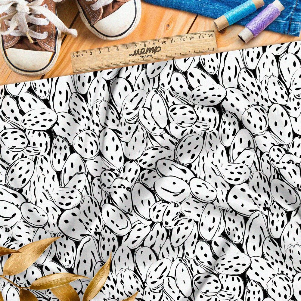 Ткань премиум атлас черно-белый марш