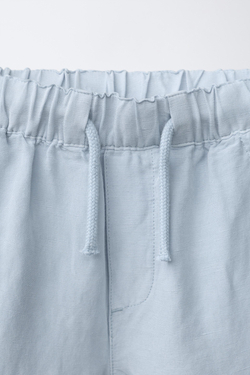 ZARA БРЮКИ СТРУЯЩЕГОСЯ КРОЯ ИЗ СМЕСОВОГО ЛЬНА, ГОЛУБОЙ
