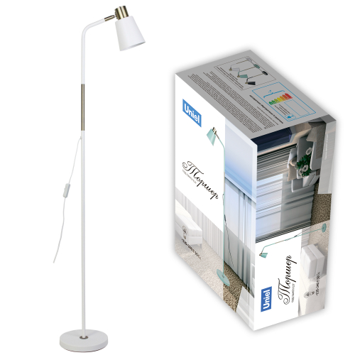 UML-T700 E27 WHITE Торшер напольный под лампу Е27, 60W, с регулировкой наклона. Механический выключатель. Белый. ТМ Uniel