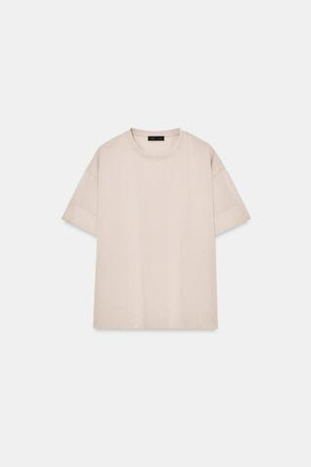 ZARA ФУТБОЛКА ИЗ ПЛОТНОГО ХЛОПКА С КОРОТКИМИ РУКАВАМИ, СВЕТЛЫЙ СЕРО-КОРИЧЕВЫЙ