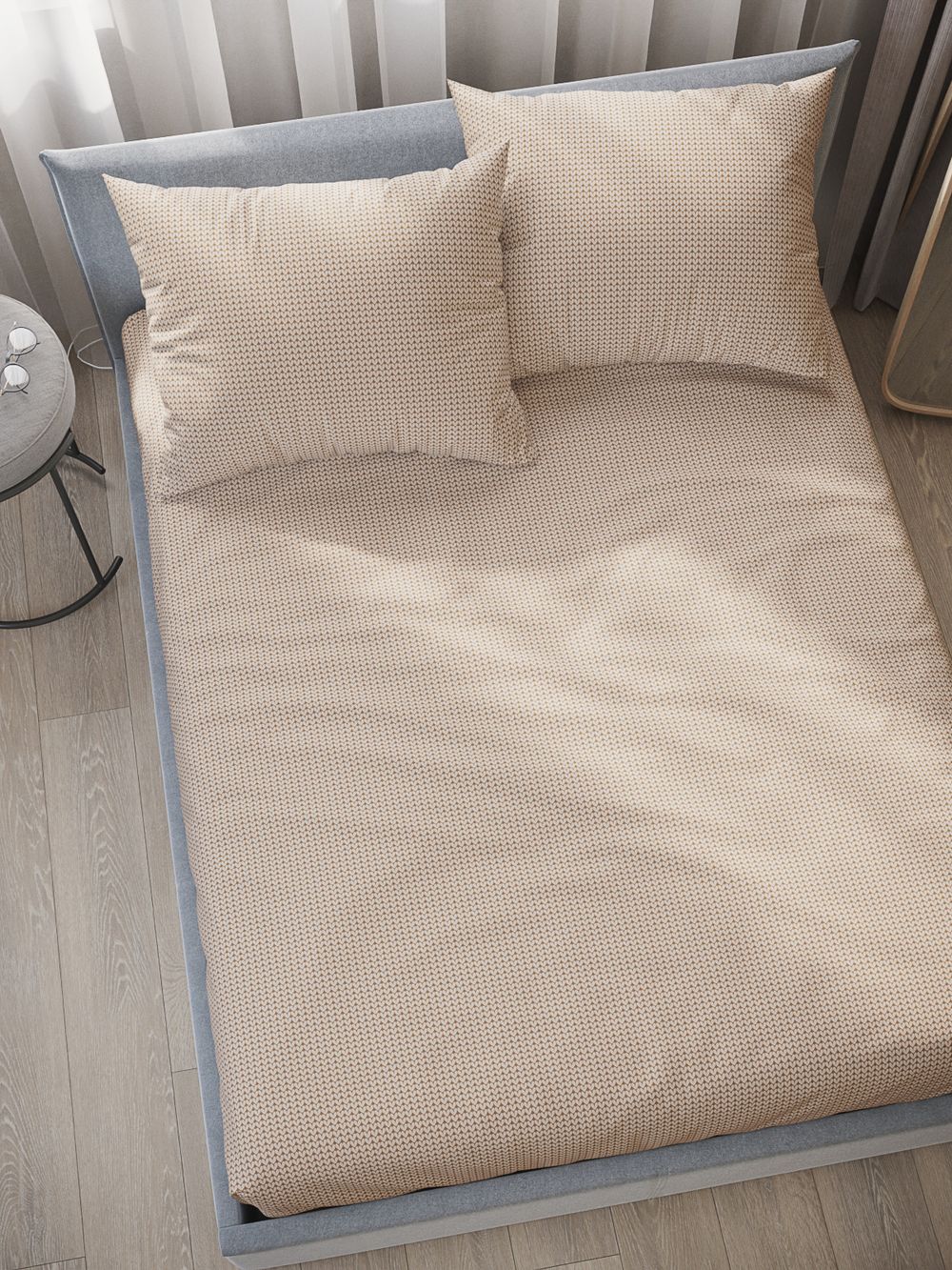 Постельное белье перкаль Сказка "Вязание (бежевое)" семейное Наволочка 50х70 см 2 шт Простынь на резинке 160x200 см Пододеяльник 145x215 см 2шт