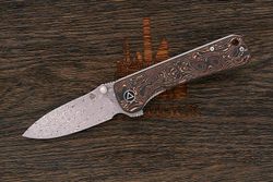 Нож складной QSP Hawk, клинок 82мм, дамаск нержавеющий, рукоять карбон