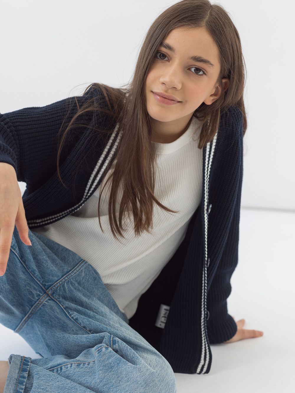 AT891-1 Кардиган для девочек темно-синий