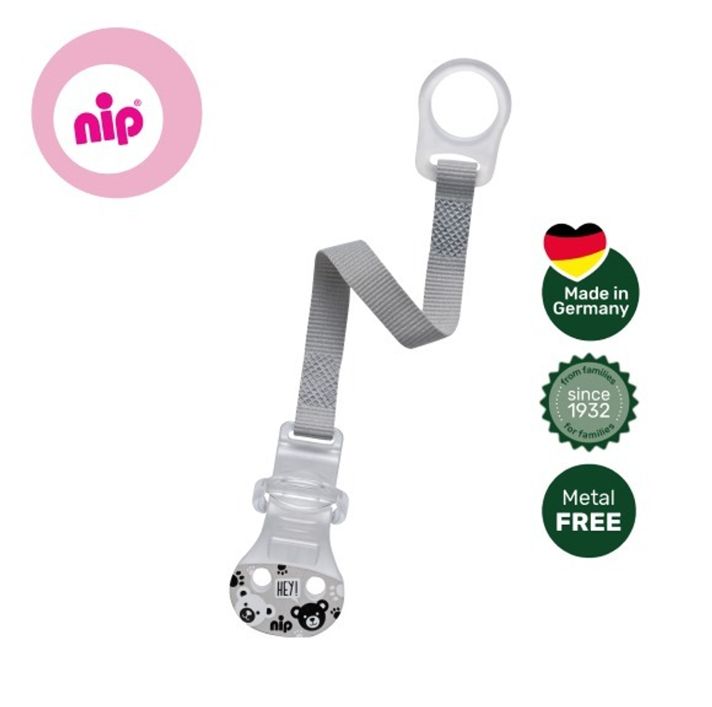 Держатель для пустышки NIP с кольцом серый