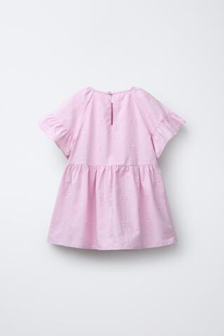 ZARA ПЛАТЬЕ ИЗ ПОПЛИНА С БАНТАМИ И ВЫШИВКОЙ, РОЗОВЫЙ/ЛИЛОВЫЙ