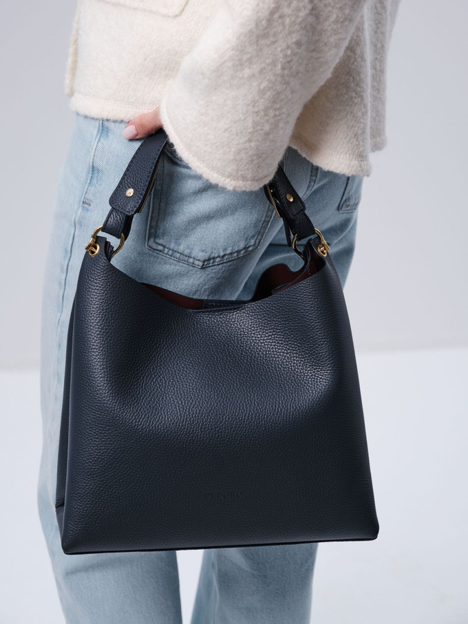 Сумка кожаная темно-синяя