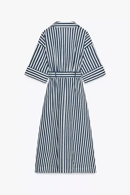 ZARA ПЛАТЬЕ-МИДИ ИЗ СМЕСОВОГО ЛЬНА В ПОЛОСКУ, СИНИЙ/БЕЛЫЙ