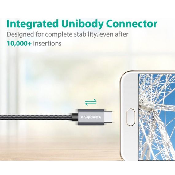 Кабель RAVpower (RP-TPC005) Carbon C Type-C to USB 1.8 м, черный