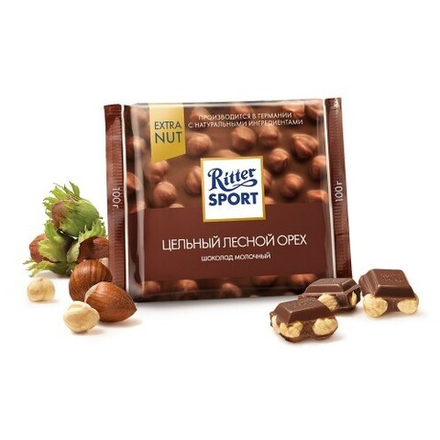 Ritter sport Цельный лесной орех,шоколад  молочный 100гр