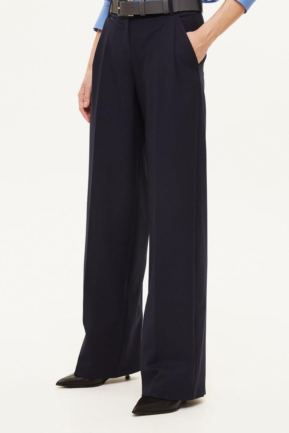 Брюки Палаццо на молнии синие ШЕРСТЬ (Размер 42)