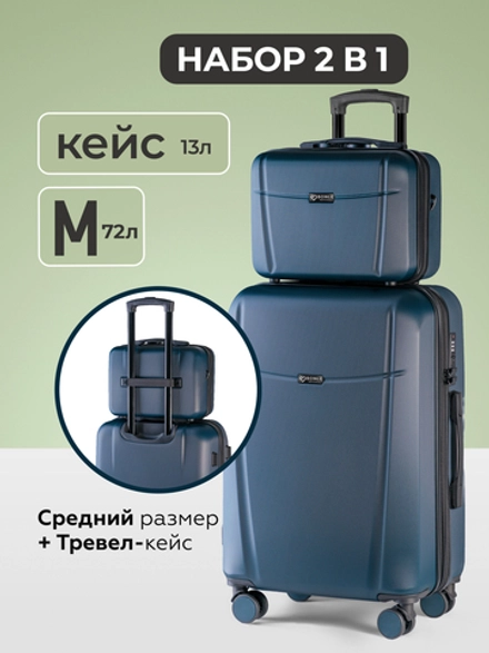 Чемодан M с кейсом в комплекте Темно-синий