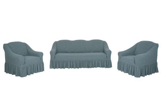 Комплект чехлов на диван и кресла с оборкой Жаккард, цвет Серый