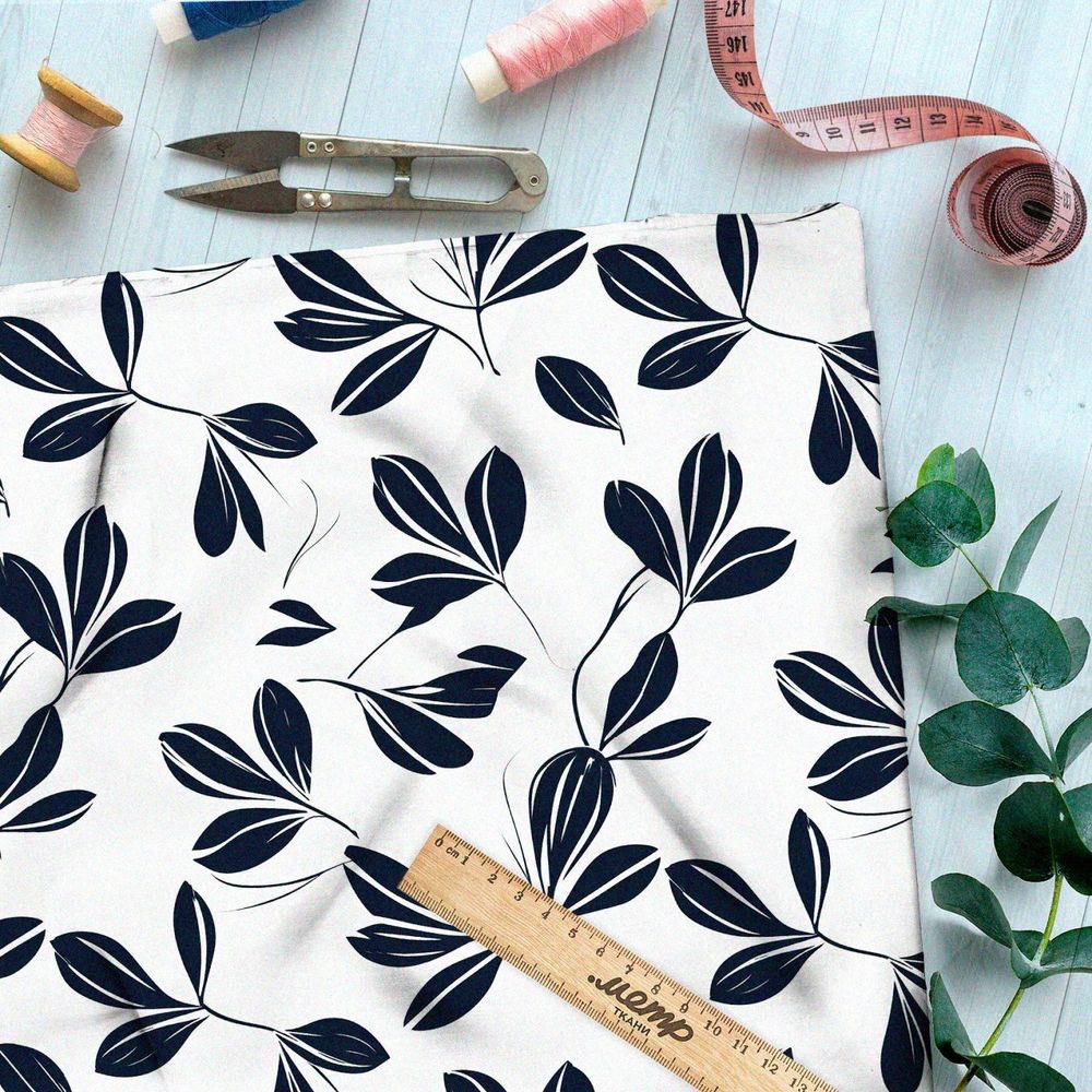 Ткань премиум бифлекс минималистичные листья