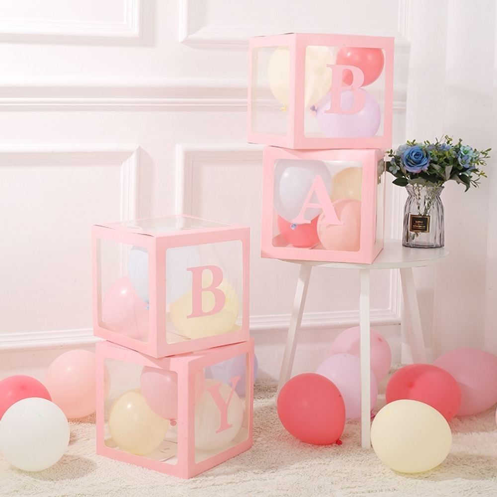 Декоративные коробки для шариков с воздухом с надписью Baby розовые
