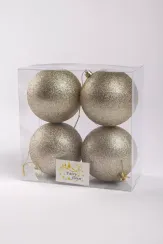 Набор пластиковых шаров Глория 100 мм., шампань глиттер, 4 шт., ЕлкиТорг (150437)