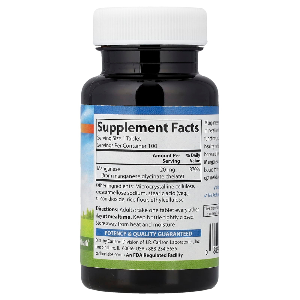 Carlson, Хелатный марганец, 20 мг, 100 таблеток