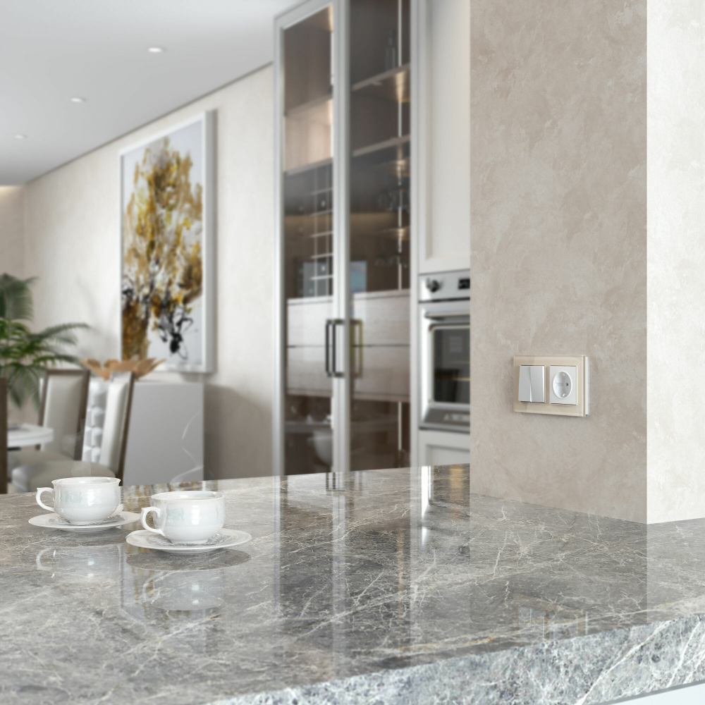 Выключатель двухклавишный с подсветкой (белый матовый)