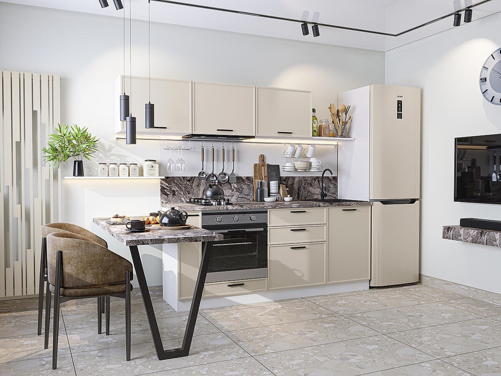 Прямая модульная кухня Фрейм-01 Cream Silk - Белый 1782*2300*600